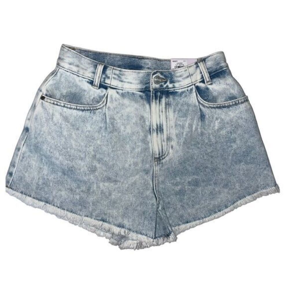 SO Jean Shorts "Dad Short" Frayed Hem Juniors Sz 7 High Rise Relaxed Fit Light